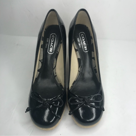 Coach Black Patent Leather Ireland Espadrille Wedge - Picture 2 of 11
